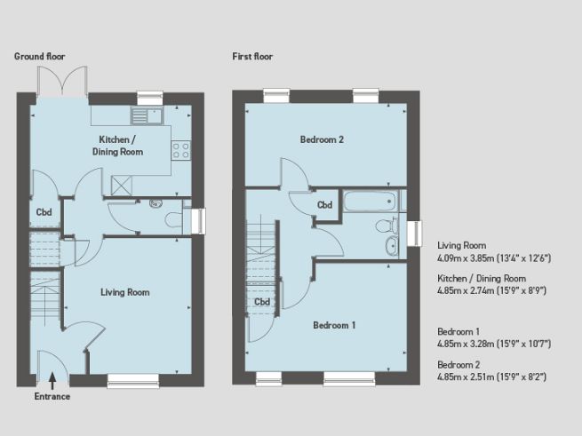 Floor plan, 2 bedroom house - artist's impression subject to change.